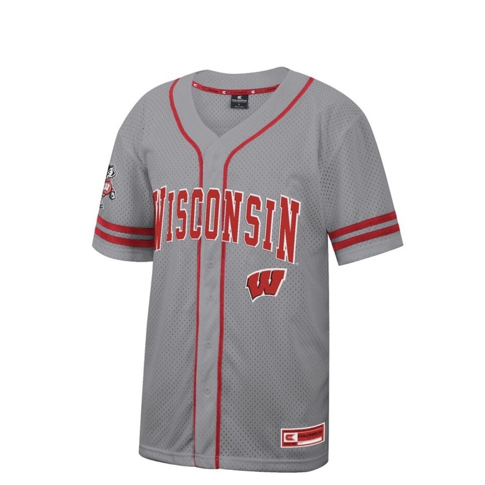 Men's Colosseum Gray Wisconsin Badgers Free Spirited Baseball Jersey 2XL
